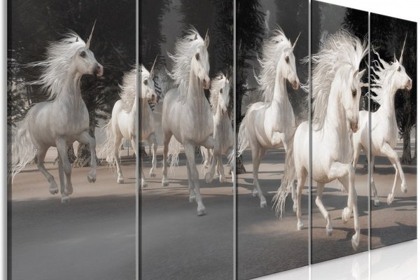 Tablou - Unicorns Run (5 Parts) Narrow 200x80 cm