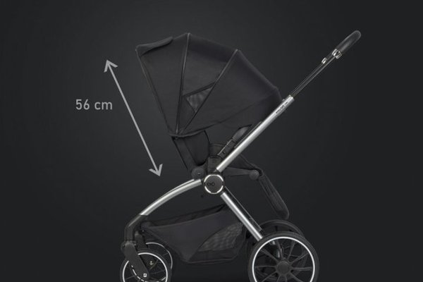 Carucior pentru copii 2 in 1 Easy Go Giro, pana la 22 kg, cu landou 80 cm, Maner telescopic, copertina XXL, pliere tip pendul, cadru ultra-usor din aluminiu, accesorii incluse, Ebony Black