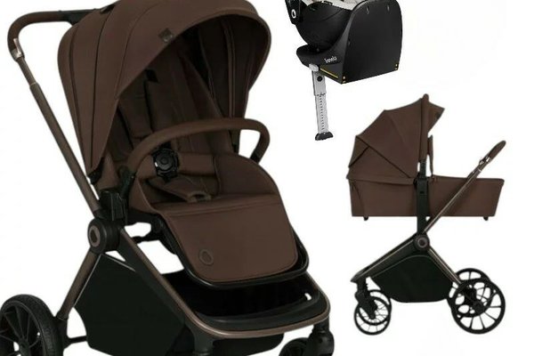 Carucior Lionelo Mika Plus 4 in 1 cu scoica auto Moxie i-Size si baza rotativa 360, bej, reversibil, ventilatie 3D, pana la 22 kg
