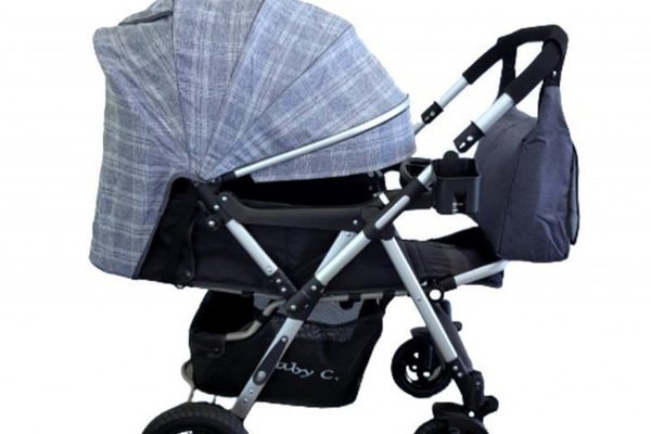 Carucior pentru copii Baby Care PRO 511 Gri Jeans Carouri Cu geanta bebe inclusa, Cadru aluminiu, Maner reversibil, Spatar reglabil in 5 trepte, Amortizoare, Plasa insecte, Frana picior, Pliabil