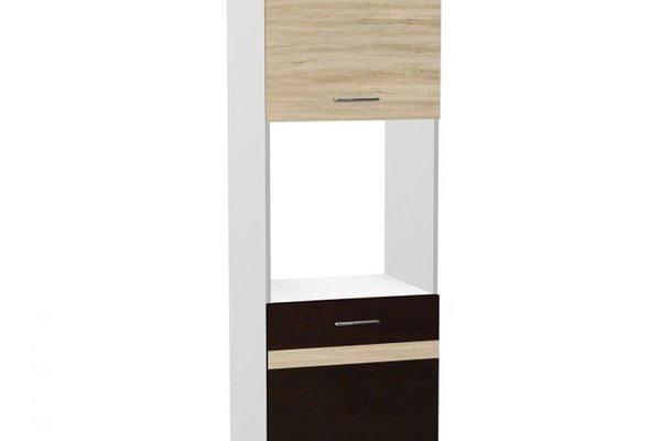 Soldat 60 cu gol cuptor YANA, 2 usi, corp alb, fronturi sonoma inchis + deschis, 60x60x200 cm