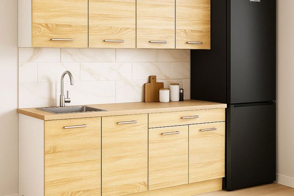 Set de Bucatarie GERMANIA 160 cm cu 4 Corpuri si Sertar, Blat Gros Sonoma