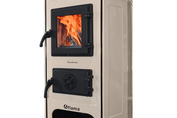 Semineu Fiama SD HIT cu Plita din Fonta, 6 kW, Crem, pentru Lemne si Carbune