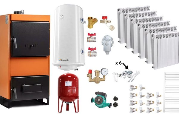 Pachet Complet Incalzire Fiama W 35 kW cu Calorifere Fornello Alvo si Boiler Termoelectric