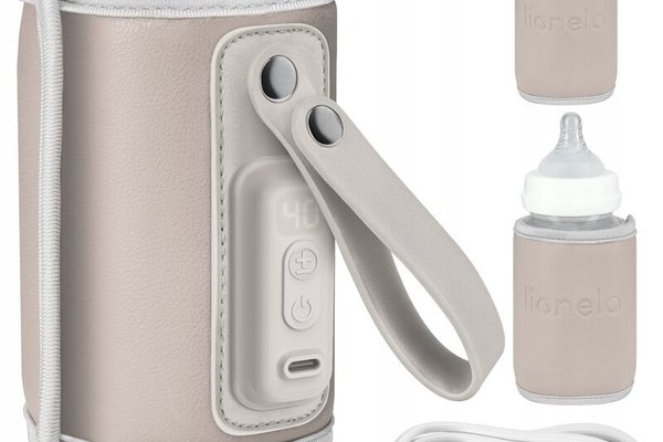 Lionelo Care Thermup Go - Incalzitor Portabil pentru Biberoane, Gri Ash, Temperatura Constanta 24h, Alimentare USB