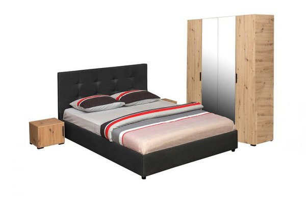 Set dormitor ECONO, 4 piese, pat 160x200 cm, dulap 4 usi, 2 noptiere, artisan + gri antracit