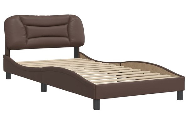 Cadru de pat maro cu tablie, 100x200 cm, din piele ecologica