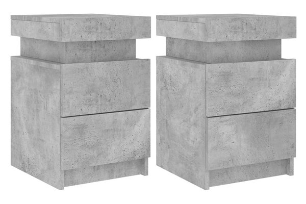 Set de 2 noptiere moderne cu lumini LED, gri beton, 35x39x55 cm