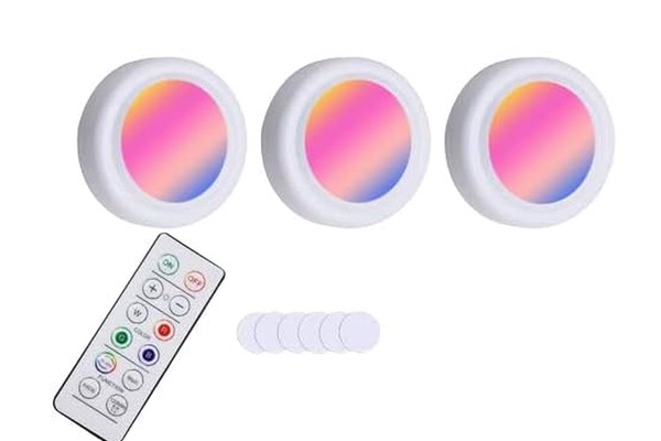 Set 3 Lumini pentru dulap Rotunde cu 5 moduri de iluminare si Telecomanda