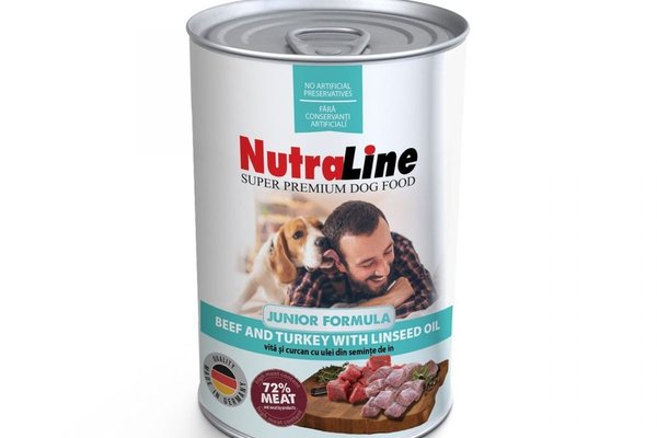 Hrana umeda caini, Nutraline Junior Vita, Curcan & Ulei de In, 800 g