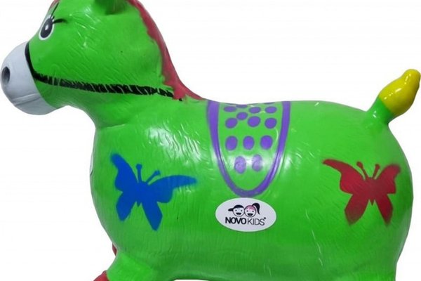Calut de sarit gonflabil Novokids Jumping Donkey cu Sunete si lumini, Dimensiuni 55X50X25 cm, Pentru interior si exterior, Maxim 50 kg, Verde
