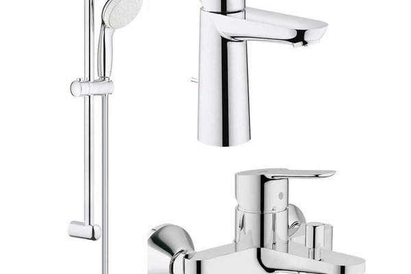 Pachet complet baterii baie inaltime medie Grohe Bau Edge ( 23758000,23334000,27853001)