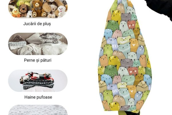 Husa fotoliu Puf Bean Bag tip Para XL fara umplutura Invazia Pisicilor ocru