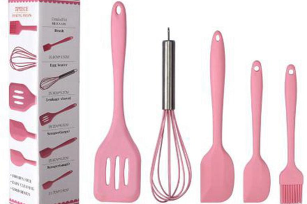 Set de 5 ustensile de bucatarie din silicon roz