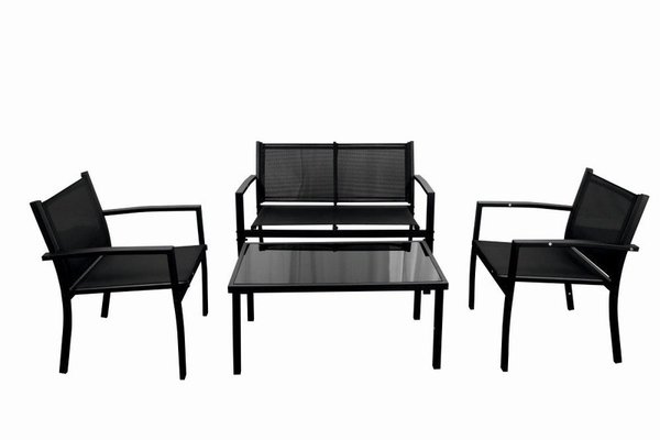 Set Mobilier Exterior KLUGMEISTER KJFT079 - 2 Fotolii, Canapea si Masuta Sticla Securizata, Negru