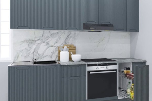 Set de Bucatarie SPACE 240 cm, 9 Corpuri, Cuptor si Jolly, Blat Termorezistent, Fronturi MDF Antracit
