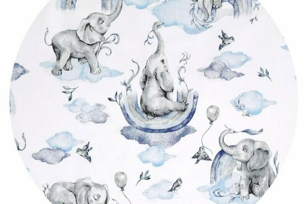 Aparatoare pentru patut Qmini, tip rulou, cu husa detasabila, lungime 180 cm, din bumbac, Elephants on Rainbow Blue