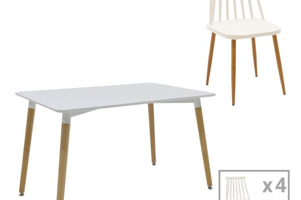 Set masa si scaune 5 buc Aurora-Natali Pako World Alb 120x80x76 cm