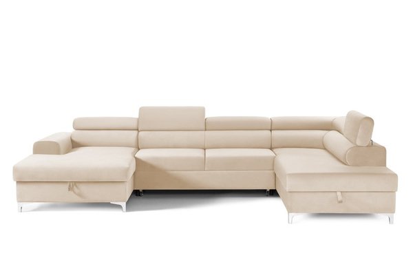 Colțar Extensibil, în formă de U, TIME NEW, cu 2 lăzi de depozitare, cu tetiere reglabile, 360x220x95 cm