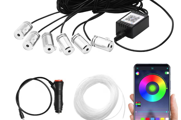 Kit 4 Benzi LED Lumini Ambientale auto RGB Control din Aplicatie Telefon