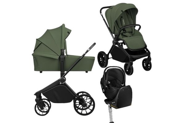 Carucior multifunctional 4 in 1 Lionelo Mika Plus cu scoica auto Moxie Black Carbon, rotativa 360, ventilatie 3D, accesorii incluse, pentru copii pana la 22 kg