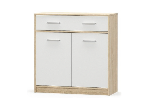 Comoda TIPS, 2 usi, 1 sertar, stejar sonoma + alb, 83,4x34,3x85,5 cm
