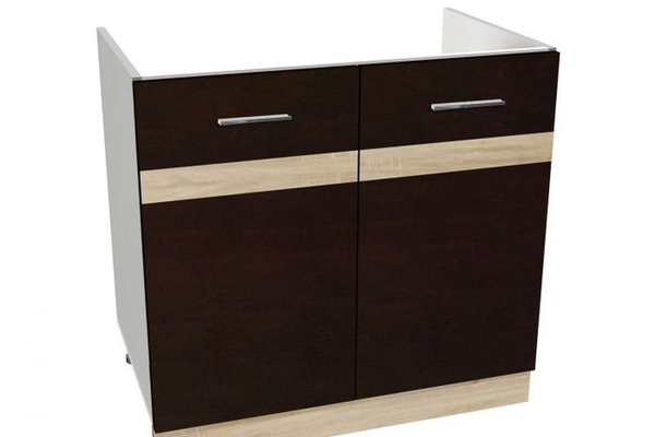 Masca chiuveta YANA, 2 usi, corp alb, fronturi sonoma inchis + deschis, 80x50x77 cm