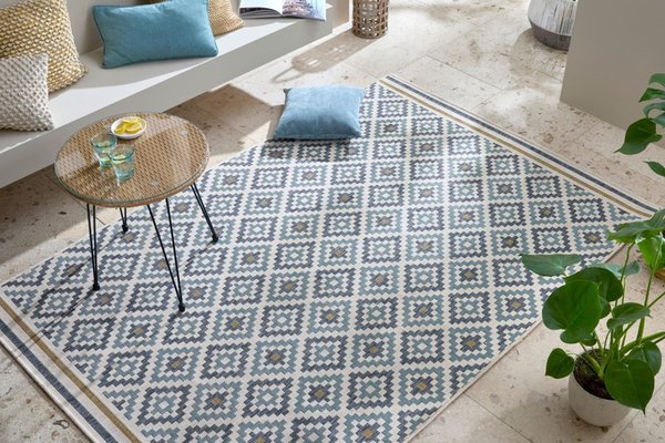 Covor Zia Trellis Outdoor Albastru 120x170 cm, Flair Rugs