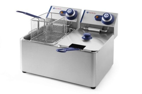 Friteuza electrica profesionala Blue LIne, 2x6 litri, 2x3300W, inox, termostat 0-190 gr C, corp inox, Dimensiuni 55x43x29 cm