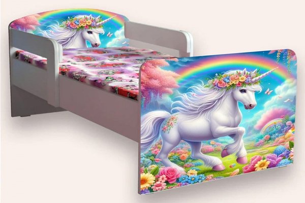 Pat pentru copii Unicorn varianta 2, cu manere si saltea, 2-12 ani, 160x80 cm