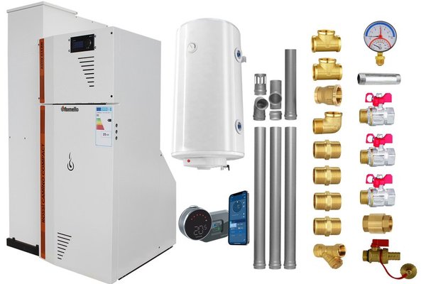 Centrala termica pe peleti Fornello Rossi Camino Compact Automatic 25 kw - Pachet complet cu boiler si termostat WiFi