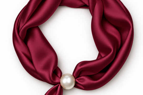 Esarfa colier bordo din satin cu perla decorativa si sistem de inchidere magnetic