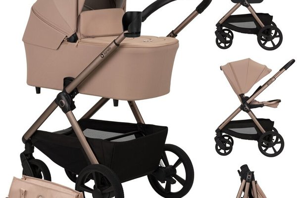 Carucior 3 in 1, Lionelo, Carmine, Cu scoica ADAC, Landou anti-reflux, Salteluta ventilata, Reglare spatar in 3 pozitii, Suport de picioare in 3 pozitii, Maner reglabil in 5 pozitii, Sustine 22 kg, Cu accesorii, 0 luni+, Bej