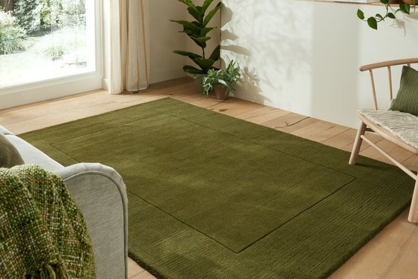 Covor Verde Texturat cu Margini din Lână 120X170 cm, Flair Rugs