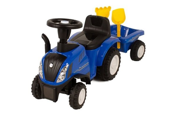 Tractor cu remorca, BabyTrold, Volan cu sunete, Faruri controlabile din butoane, Remorca detasabila, 2 unelte, Sustine 25 kg, 12 luni+, 91x29x44 cm, Albastru