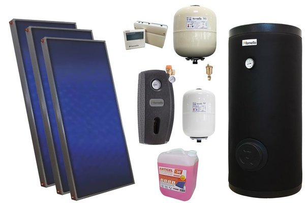 Pachet solar premium, presurizat, 3x panou plan Sunsystem PК SL FP 2.0, Boiler cu 2 serpentine Fornello SOL 300 LT 2S, controller, vas expansiune solar, vas expansiune sanitar, grup pompare Fornello (pompa OHI), aerisitor 1/2, antigel 