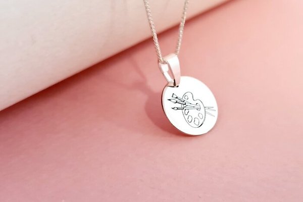 Lantisor personalizat cu simbol materie scoala - Desen - Banut de 15 mm cu lantisor - Argint 925