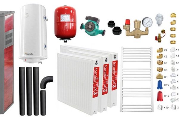 Pachet complet pentru incalzire si apa calda - Termosemineu Fornello Roma E, 22 kW, 49x45x103 cm