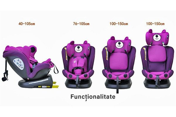 Scaun auto Tweety Plus Deluxe Buf Boof i-Size rotativ 360 cu isofix 40-150 cm UrsPurple