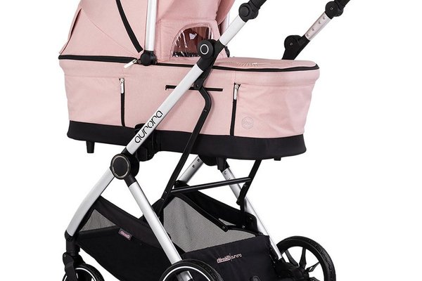Carucior 3 in 1 pentru copii Chipolino Aurora Powder Pink, reversibil, spatar reglabil, cadru din aluminiu, suspensii, geanta, greutate admisa 22 kg