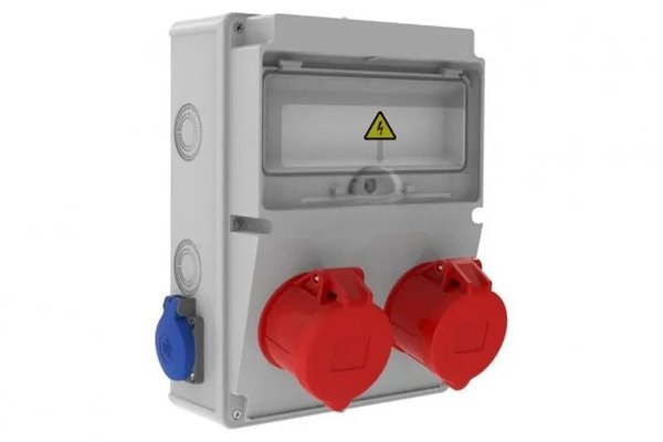 Tablou electric Bemis BD2-2228-2020, aparent, IP44, 210x300x122 mm, ABS, gri, 2 prize 4/32A 380V, 2 prize 1/16A 220V, IP44