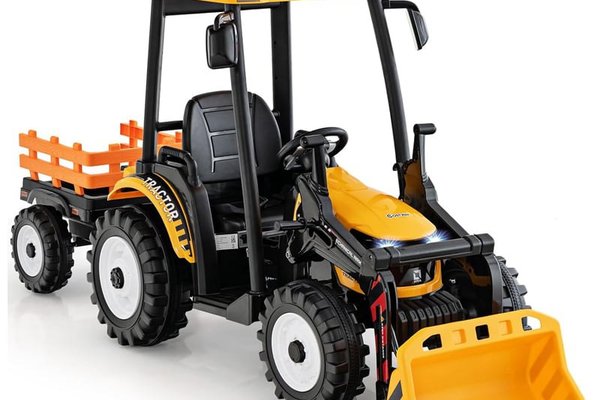 Tractoras electric copii cu remorca si cupa, Power-Tractor 400W 24V, culoare galbena