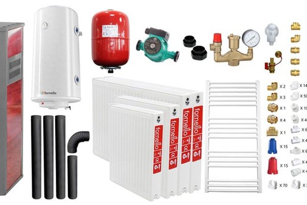 Sistem complet de incalzire si apa calda pentru 3 camere - Termosemineu Fornello Roma E, 22 kW, Bordeaux