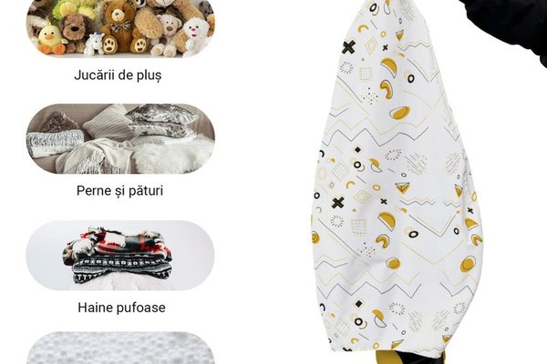 Husa fotoliu Puf Bean Bag tip Para L fara umplutura memphis alb cu galben