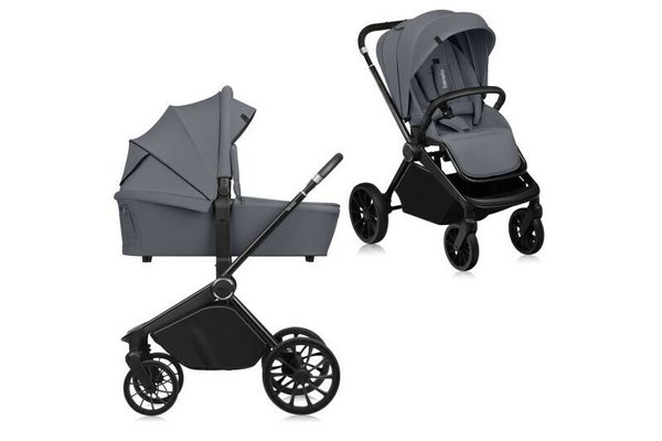 Carucior Lionelo Mika Plus 2 in 1, Cadru Aluminiu, Ventilatie 3D, Reversibil, Accesorii Incluse, Gri