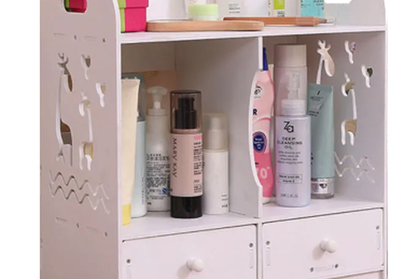 Cutie de depozitare cosmetice cu 2 sertare Alb