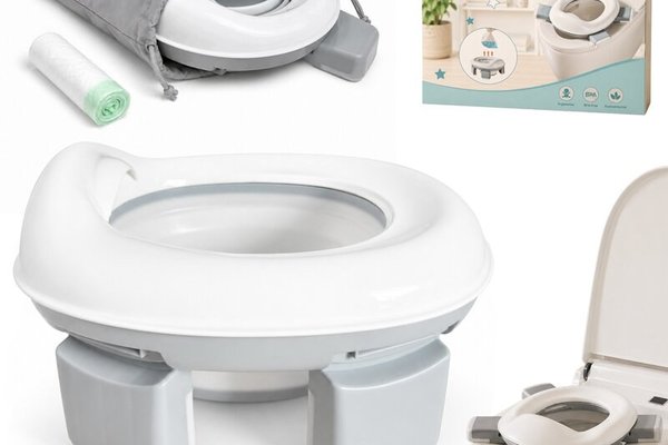 Olita portabila si pliabila, Primabobo, Flexi, 12-36 luni, Reutilizabila, Pentru calatorii, Functie de reductor, Pana la 30 kg, Include 20 pungi si husa de transport, Gri