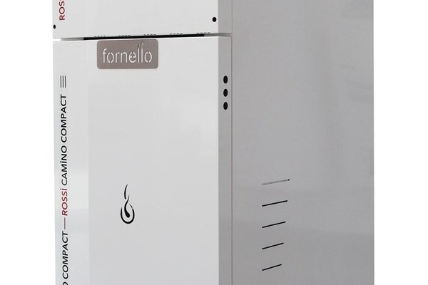 Centrala termica compacta pe peleti Fornello Rossi Camino Compact 25 kw, pompa de circulatie, vas expansiune, tiraj fortat, curatare manuala a arzatorului si a drumurilor de fum, Ecodesign, A+