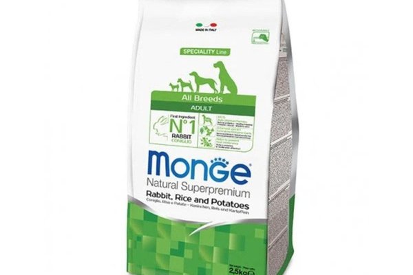Hrana uscata caini, Monge Natural Superpremium All Breeds Adult, Iepure, Orez & Cartofi, 2.5 kg