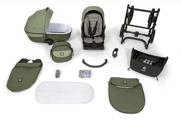 Carucior 2 in 1 Tutis Uno 5+ Menta 143 sezut reversibil, spatar reglabil, roti cu blocare, bara detasabila, accesorii incluse
